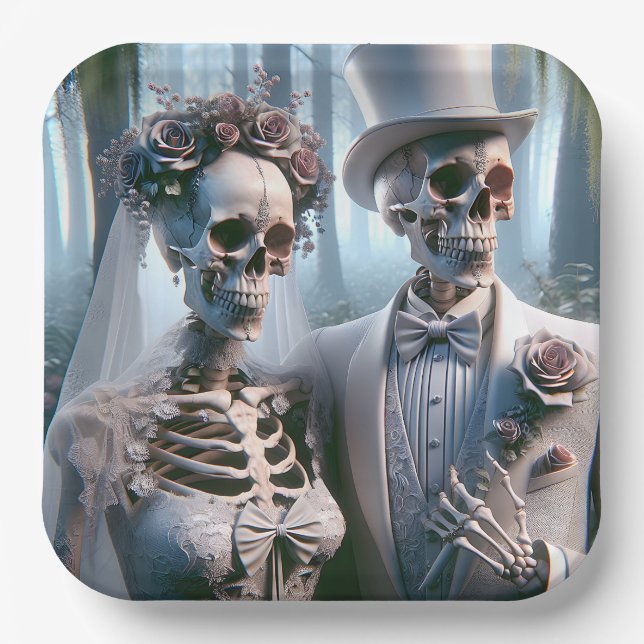 Halloween Bride And Groom In Forest Paper Plate (Front)