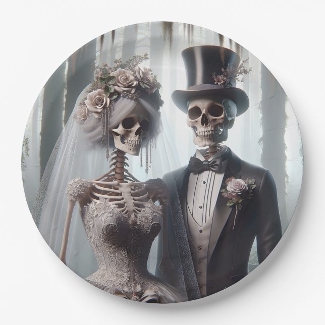 Halloween Bride And Groom Paper Plate (Front)
