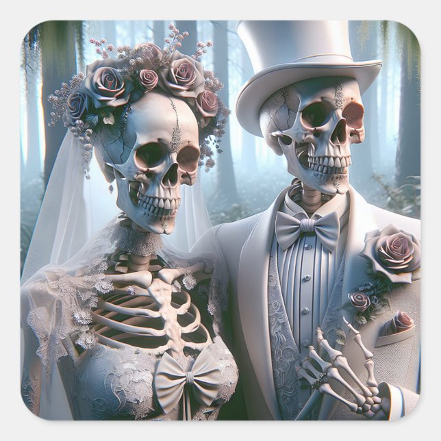 Halloween Bride And Groom Square Sticker (Front)