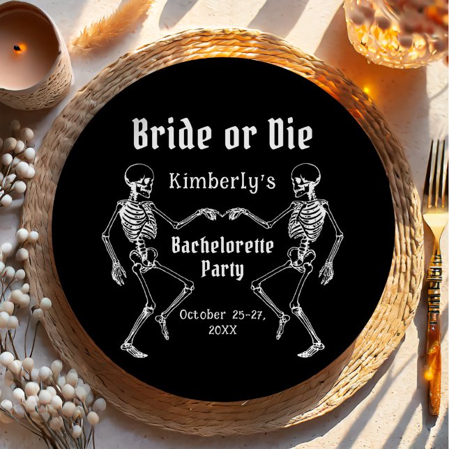 Halloween Bride or Die Skeleton Bachelorette Party Paper Plate (Creator Uploaded)