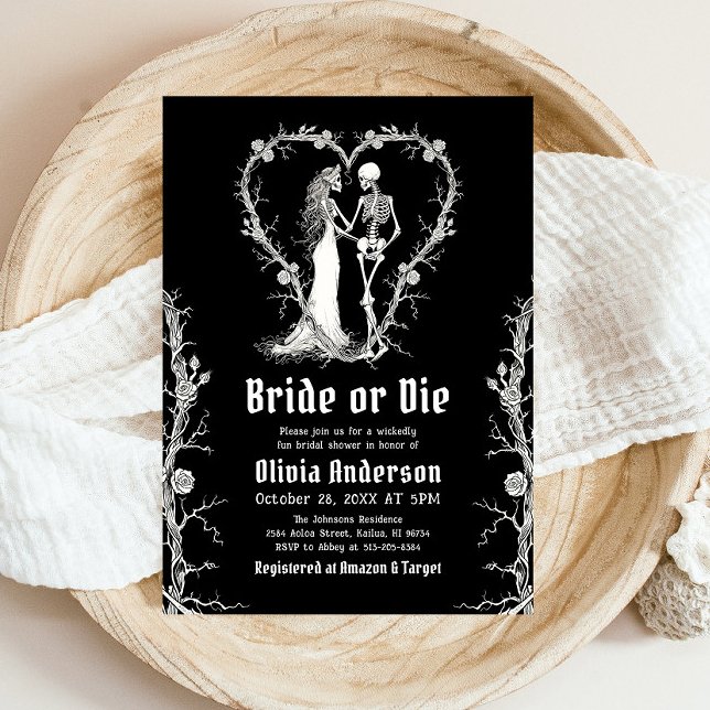Halloween Bride or Die Skeleton Bridal Shower Invitation (Creator Uploaded)