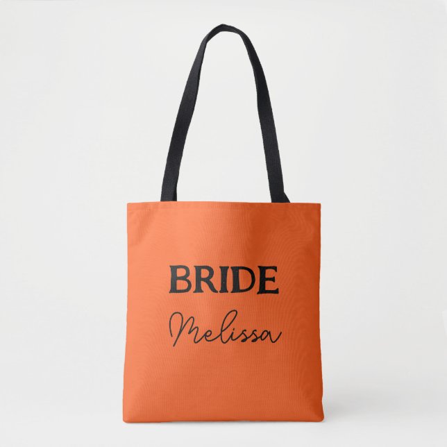 Halloween Bride Orange Name Tote Bag (Front)