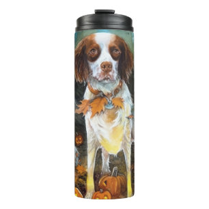 Halloween Brittany Spaniel With Pumpkins Scary Thermal Tumbler