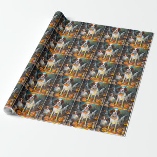 Halloween Brittany Spaniel With Pumpkins Scary Wrapping Paper