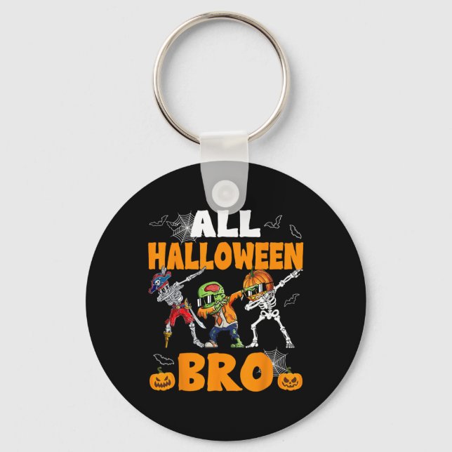 Halloween Bro Dabbing Skeleton Jack O Lantern Boys Key Ring (Front)