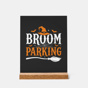 Halloween Broom Parking Witch Hat Graphic Acrylic Sign