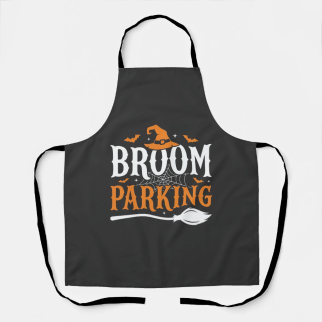Halloween Broom Parking Witch Hat Graphic Apron (Front)