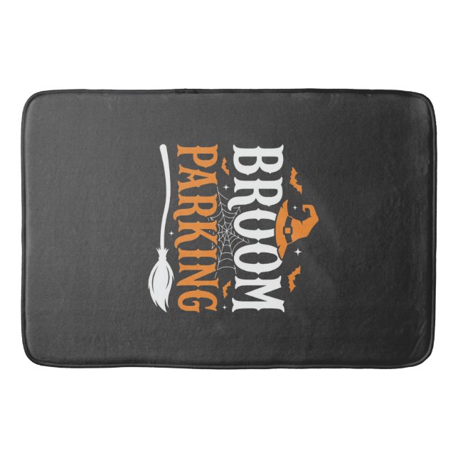 Halloween Broom Parking Witch Hat Graphic Bath Mat (Front)