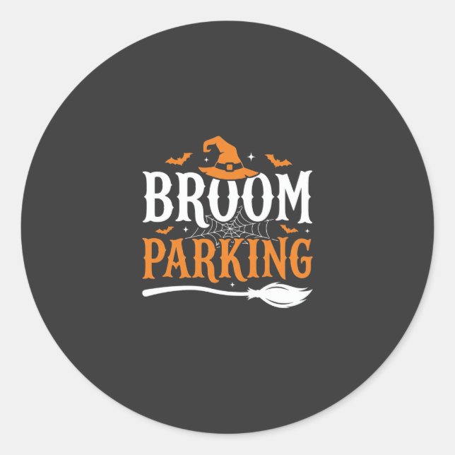 Halloween Broom Parking Witch Hat Graphic Classic Round Sticker (Front)
