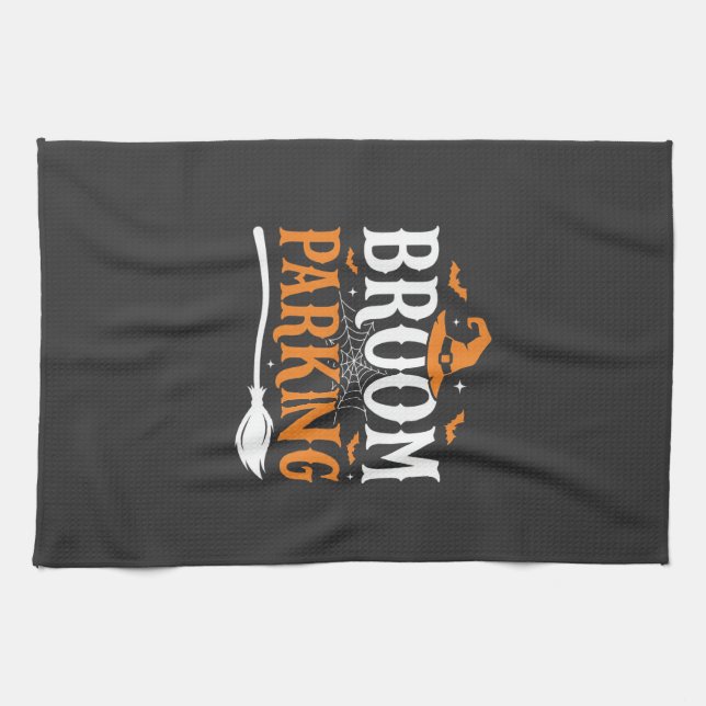 Halloween Broom Parking Witch Hat Graphic Tea Towel (Horizontal)