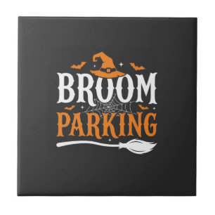 Halloween Broom Parking Witch Hat Graphic Tile