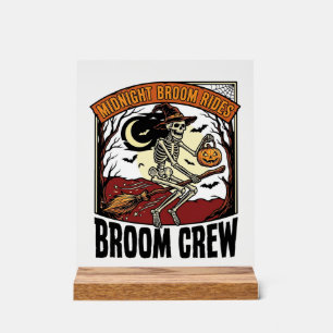 Halloween Broom Rides Vintage Skeleton Witch Graph Acrylic Sign