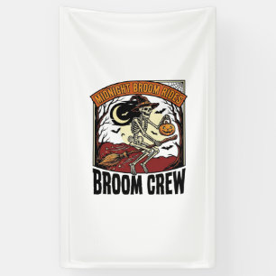 Halloween Broom Rides Vintage Skeleton Witch Graph Banner