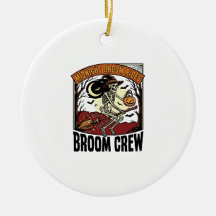 Halloween Broom Rides Vintage Skeleton Witch Graph Ceramic Tree Decoration