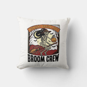 Halloween Broom Rides Vintage Skeleton Witch Graph Cushion