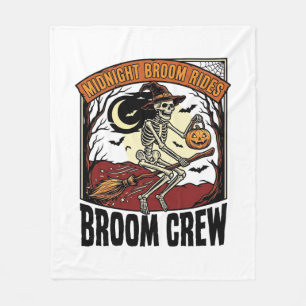 Halloween Broom Rides Vintage Skeleton Witch Graph Fleece Blanket