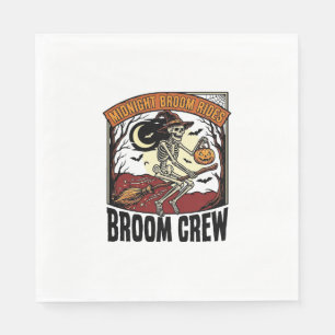 Halloween Broom Rides Vintage Skeleton Witch Graph Napkin