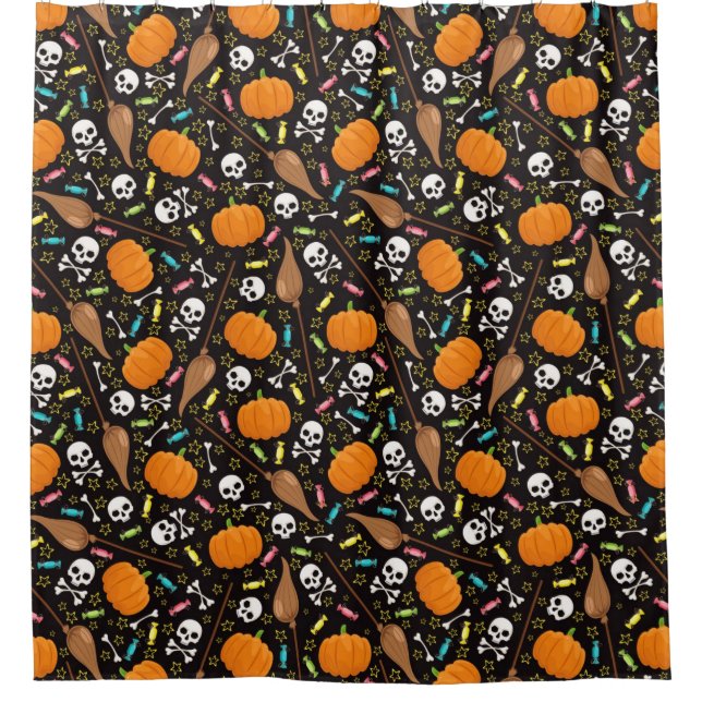 Halloween Broom Sticks And Bones Shower Curtain (Front)