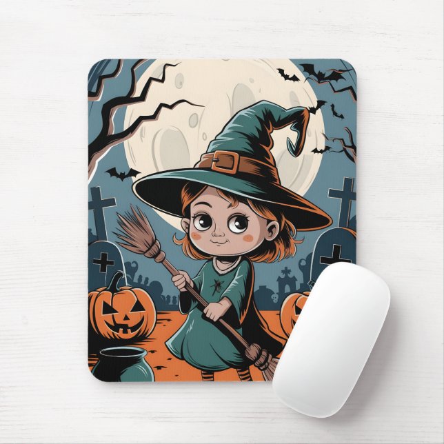 Halloween - broom witch mouse mat (With Mouse)