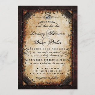 Halloween Brown Gothic "Together With" Skeleton Invitation