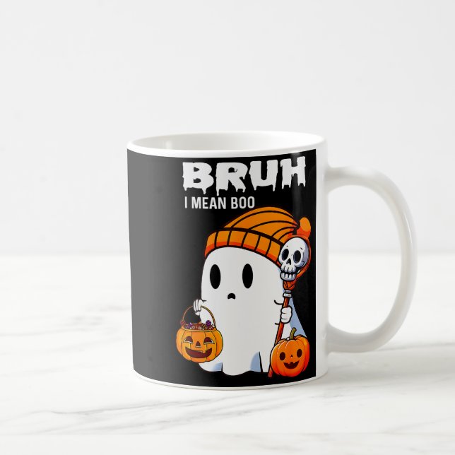 Halloween Bruh Ghost Boo Skull Pumpkin Boys Kids M Coffee Mug (Right)