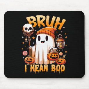 Halloween Bruh Ghost Boo Skull Pumpkin Trick Or Tr Mouse Mat