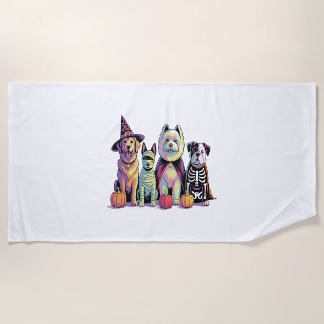 Halloween Brush Squad Dog Beach Towel (Front)