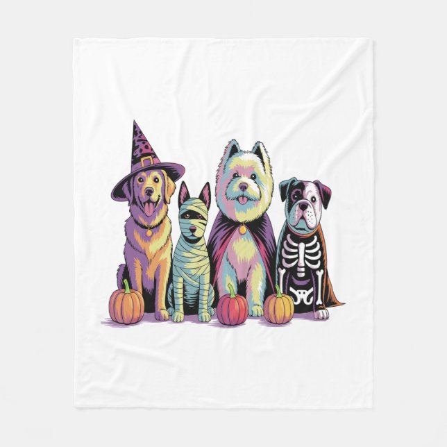 Halloween Brush Squad Dog Fleece Blanket (Front)