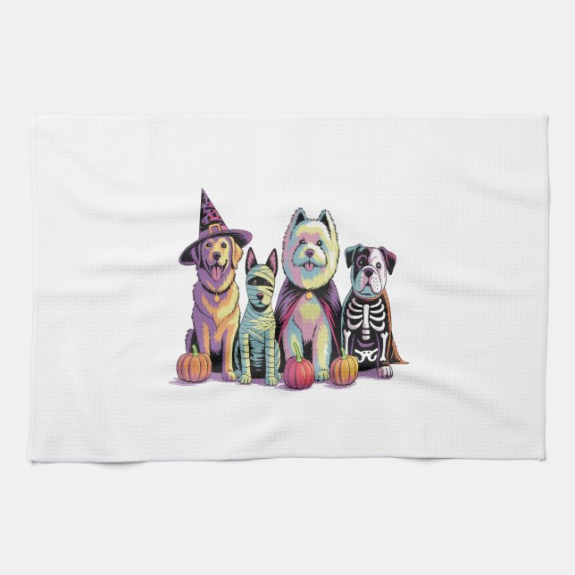Halloween Brush Squad Dog Tea Towel (Horizontal)