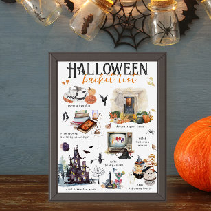 Halloween Bucket List   Watercolor Illustrations Poster