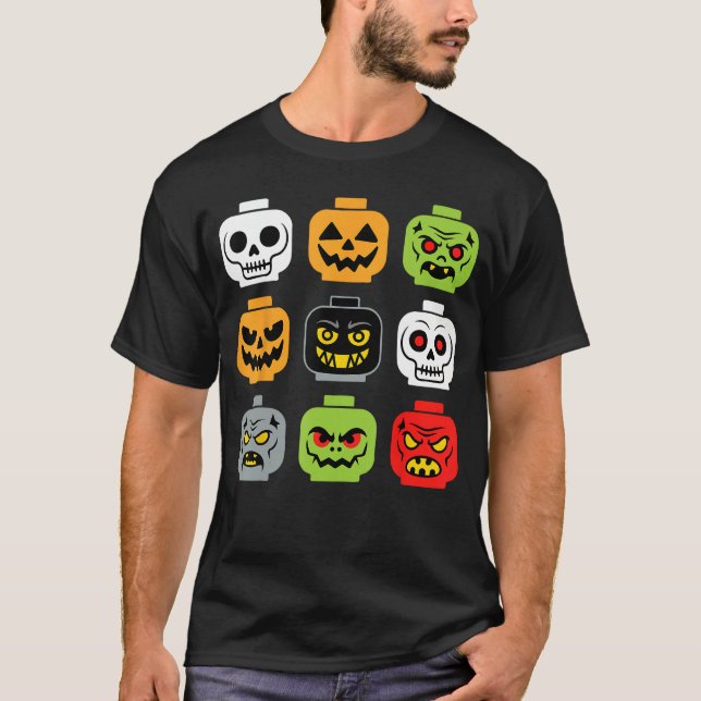 Halloween Building Brick Head Adult Men Youth Boy  T-Shirt (Front)