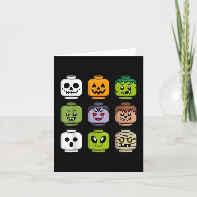 Halloween Building Brick Head Pumpkin Ghost Zombie Card (Front)