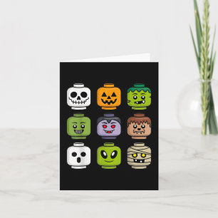 Halloween Building Brick Head Pumpkin Ghost Zombie Card