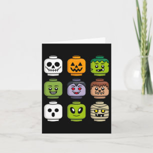 Halloween Building Brick Head Pumpkin Ghost Zombie Card