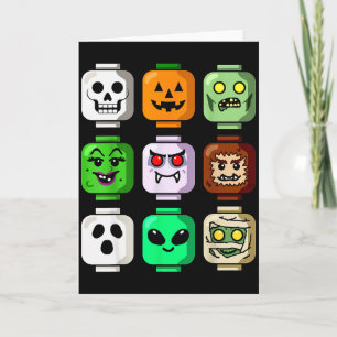 Halloween Building Brick Head Pumpkin Ghost Zombie Card