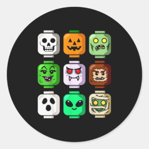 Halloween Building Brick Head Pumpkin Ghost Zombie Classic Round Sticker