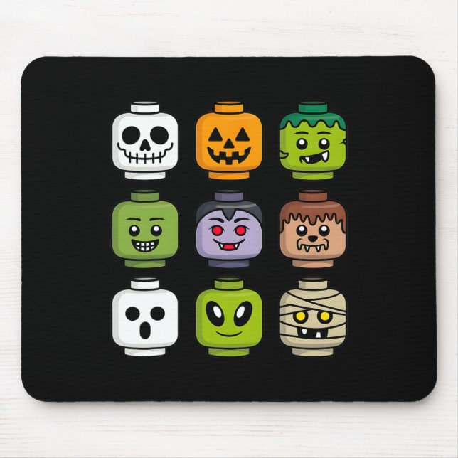 Halloween Building Brick Head Pumpkin Ghost Zombie Mouse Mat (Front)