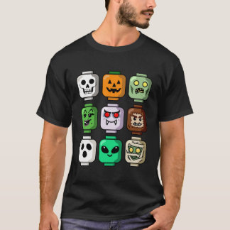 Halloween Building Brick Head Pumpkin Ghost Zombie T-Shirt