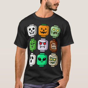 Halloween Building Brick Head Pumpkin Ghost Zombie T-Shirt