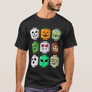 Halloween Building Brick Head Pumpkin Ghost Zombie T-Shirt