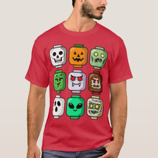 Halloween Building Brick Head Pumpkin Ghost Zombie T-Shirt