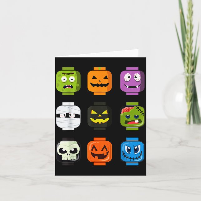 Halloween Building Brick Heads Pumpkin Zombie Ghos Card (Front)