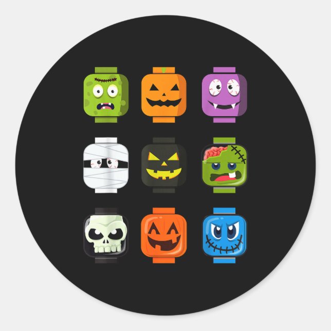 Halloween Building Brick Heads Pumpkin Zombie Ghos Classic Round Sticker (Front)