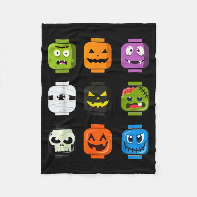 Halloween Building Brick Heads Pumpkin Zombie Ghos Fleece Blanket (Front)