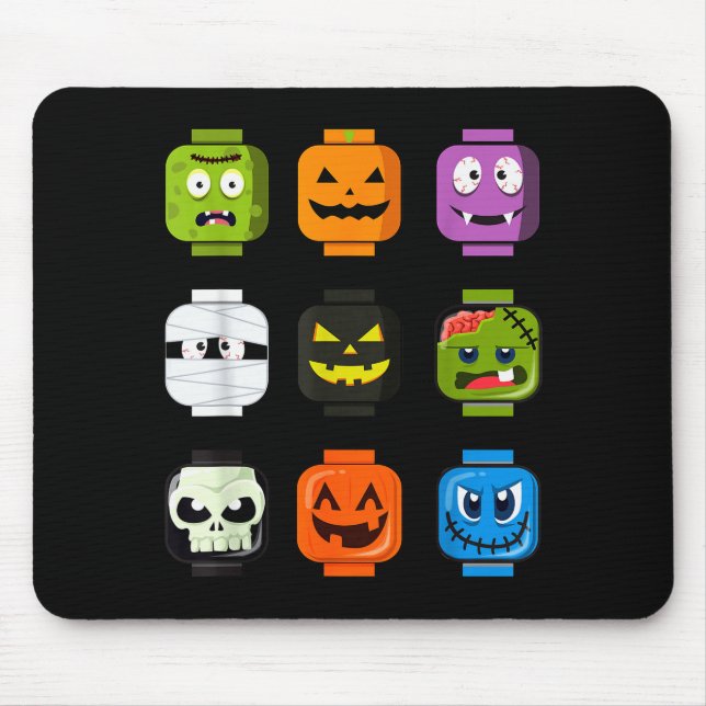 Halloween Building Brick Heads Pumpkin Zombie Ghos Mouse Mat (Front)