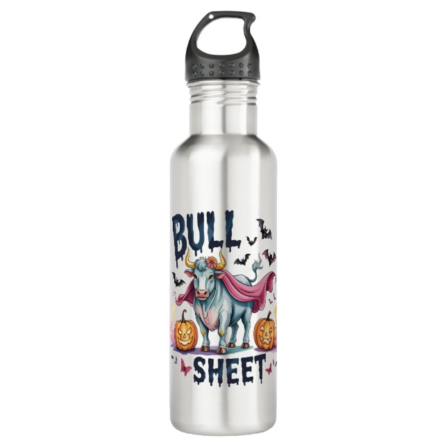 Halloween Bull Sheet,Funny Ghost Cow 710 Ml Water Bottle (Front)