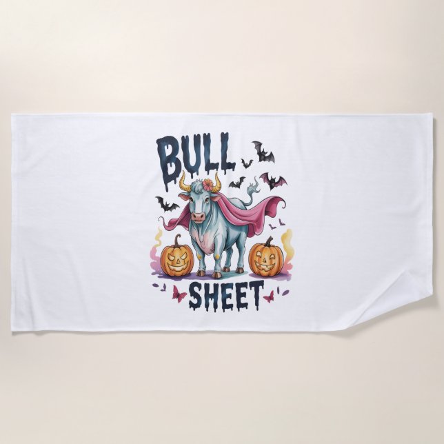 Halloween Bull Sheet,Funny Ghost Cow Beach Towel (Front)