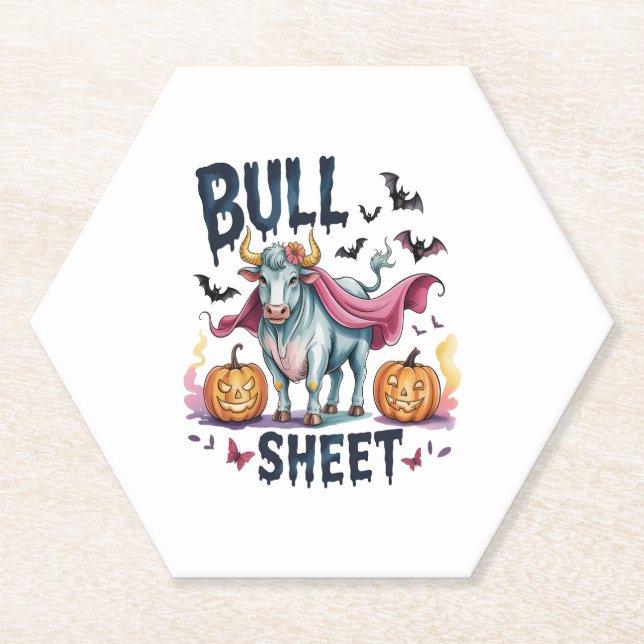 Halloween Bull Sheet,Funny Ghost Cow Paper Coaster (Front)