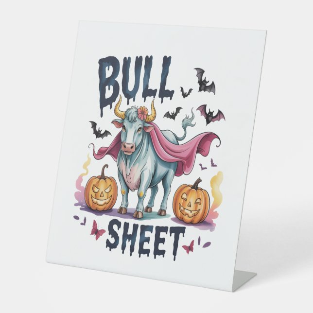 Halloween Bull Sheet,Funny Ghost Cow Pedestal Sign (Front)