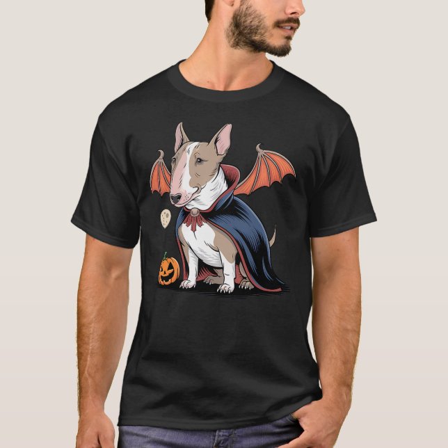 Halloween Bull Terrier Dracula Costume Dog Lover T-Shirt (Front)